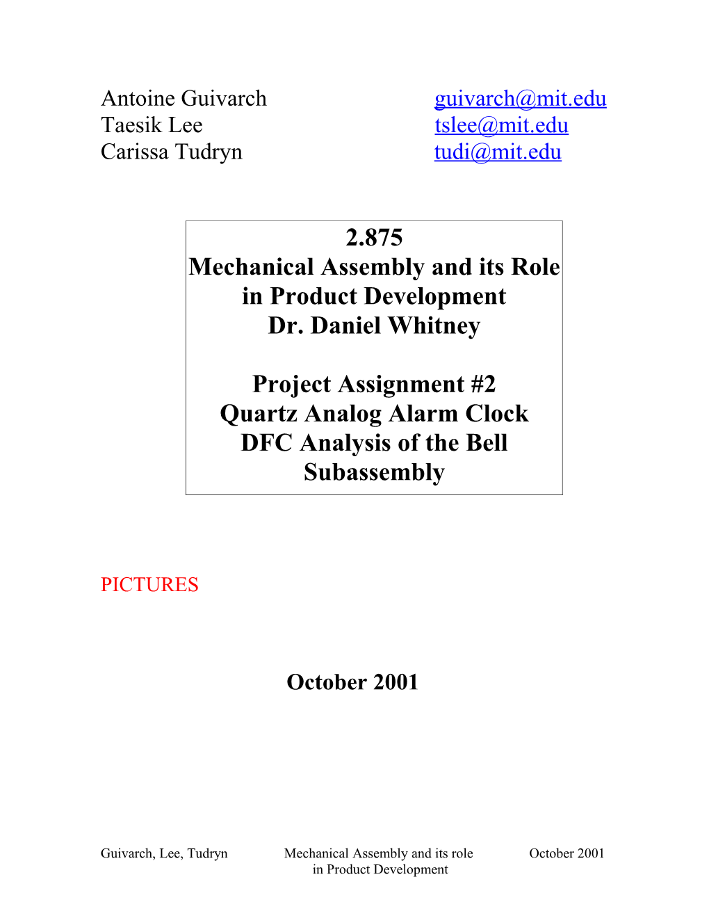 Datum Flow Chain Analysis of the Bell Subassembly of the Alarm Clock