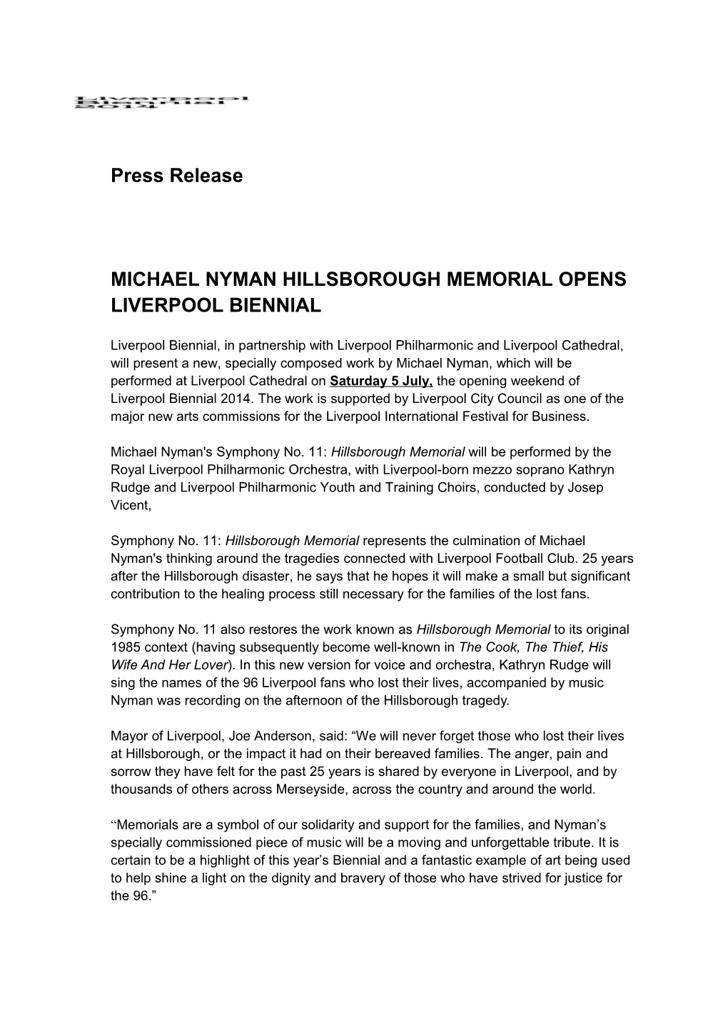 Michael Nyman Hillsborough Memorial Opens Liverpool Biennial