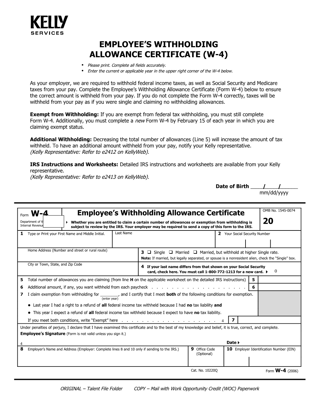 Employee's Withholding Allowance Certificate (W-4) (E4864)