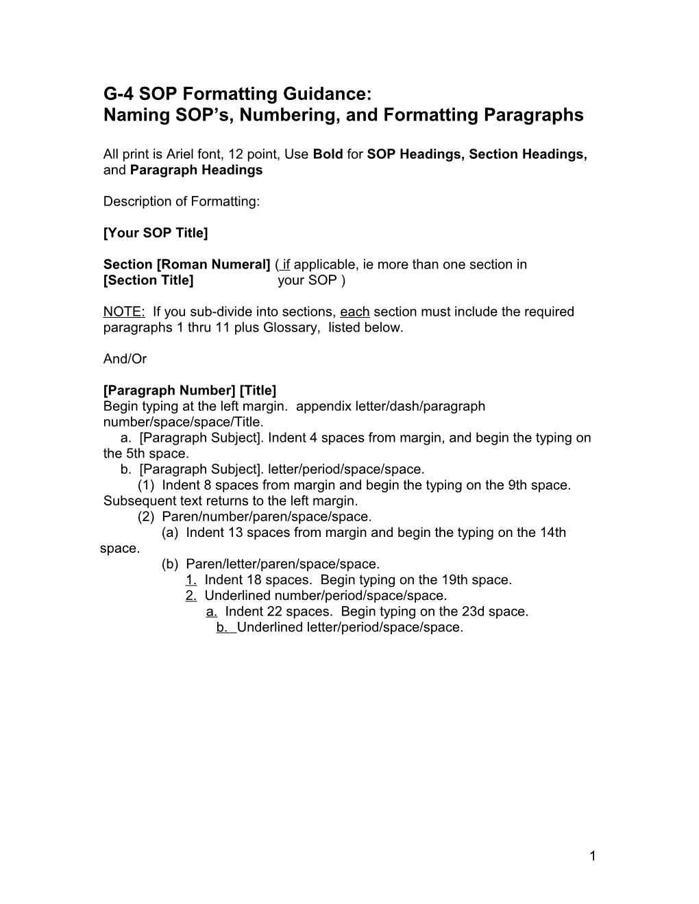 Naming SOP S, Numbering, and Formatting Paragraphs