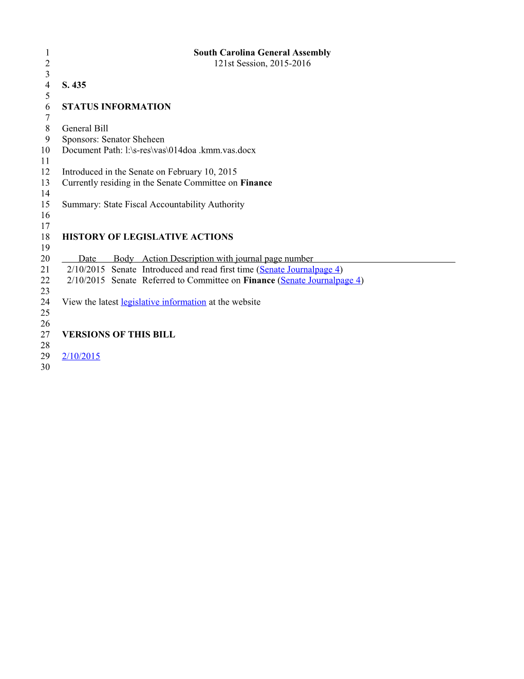 2015-2016 Bill 435: State Fiscal Accountability Authority - South Carolina Legislature Online