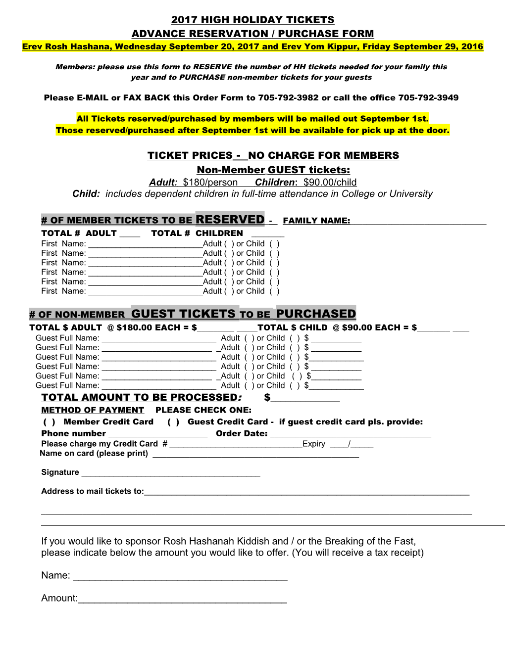 Advance Reservation / Purchase Form