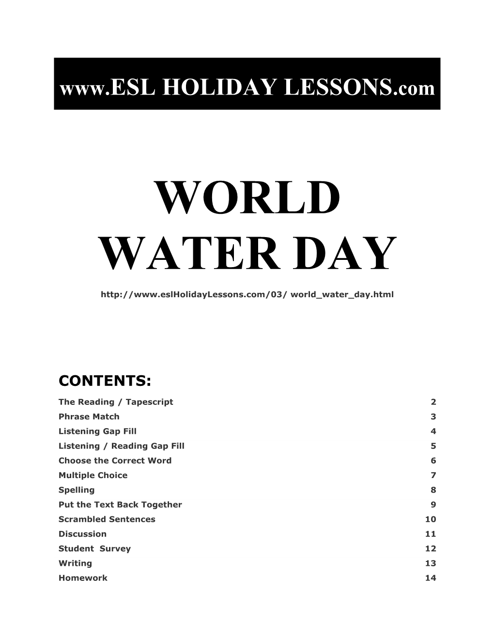 Holiday Lessons - World Water Day