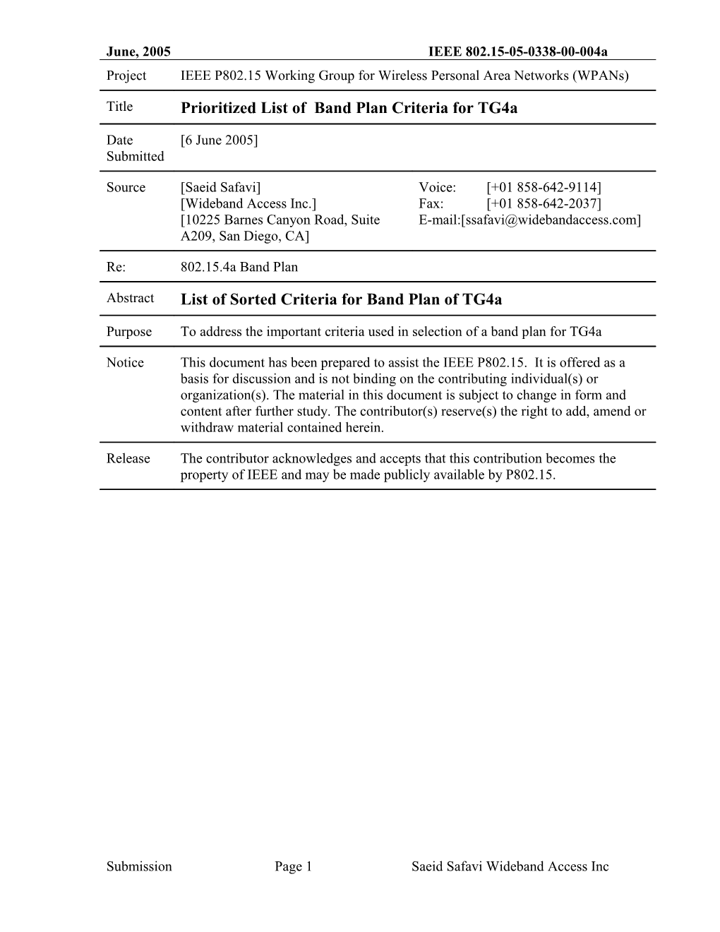 Submission Page 2 Saeid Safavi Wideband Access Inc