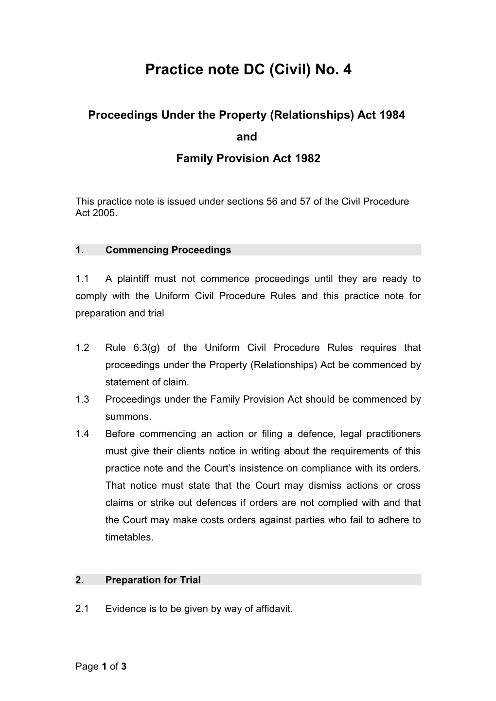 Practice Note - Property Family Provisions (Civil)