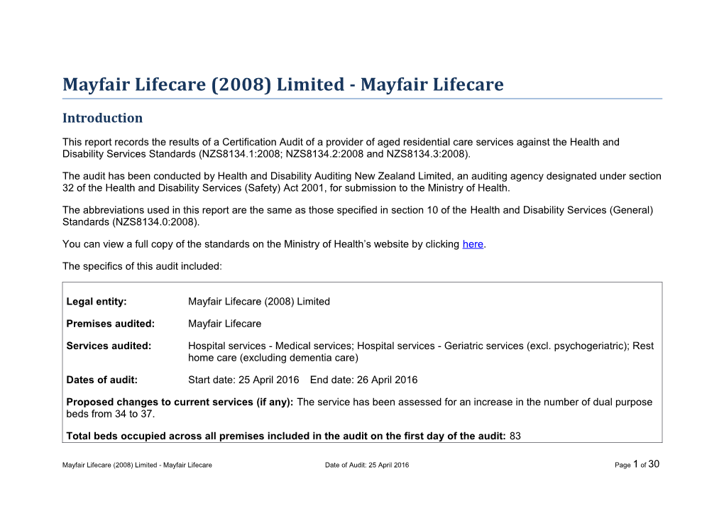 Mayfair Lifecare (2008) Limited - Mayfair Lifecare