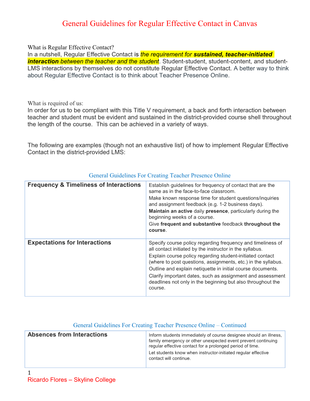 General Guidelines for Regular Effective Contact in Canvas