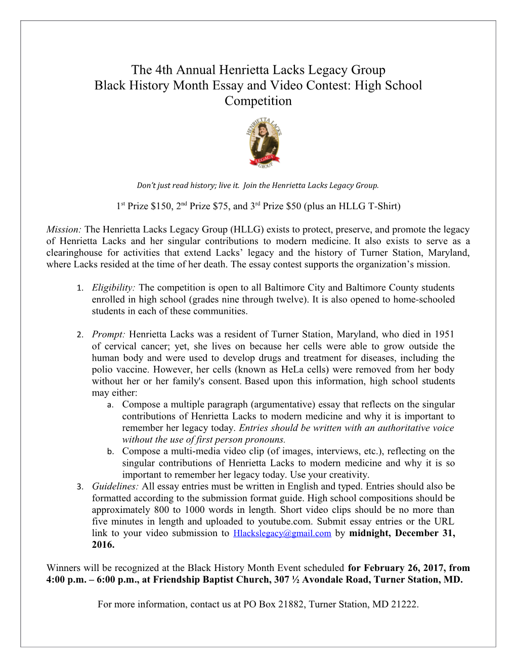 The 4Th Annual Henrietta Lacks Legacy Group