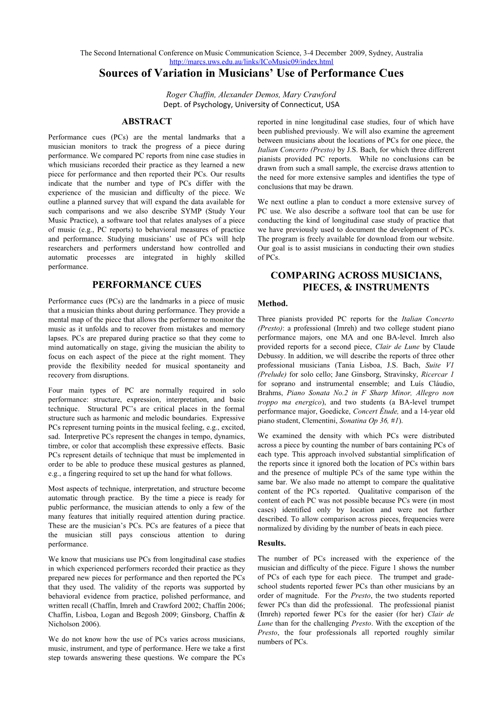 Sources of Variation in Musicians Use of Performance Cues