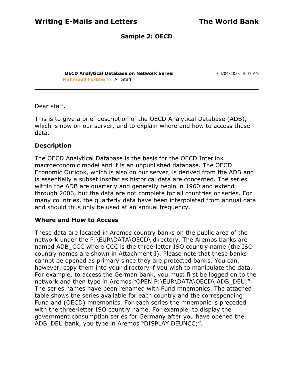 Writing E-Mails and Lettersthe World Bank