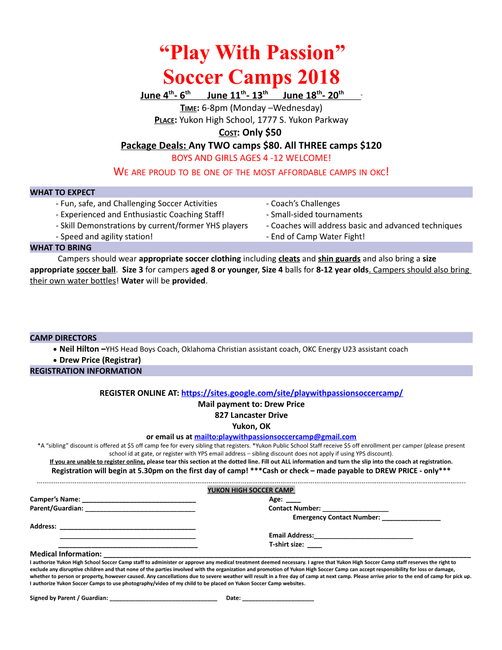 Yukon High School Soccer Camp