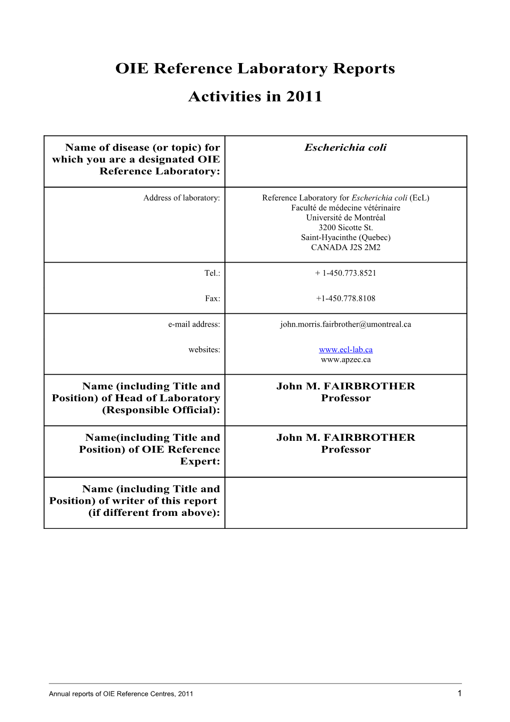 OIE Reference Laboratory Reports