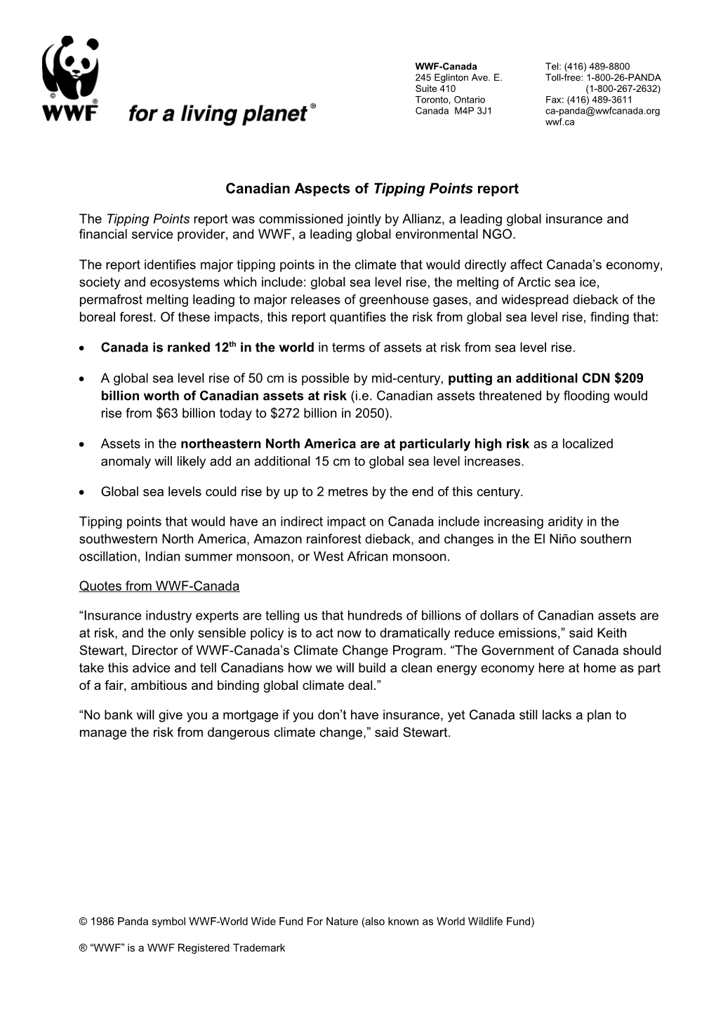 Canadian Aspects of Tipping Pointsreport