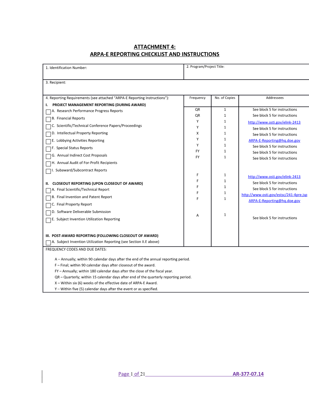 Arpa-E Reporting Checklist and Instructions s1