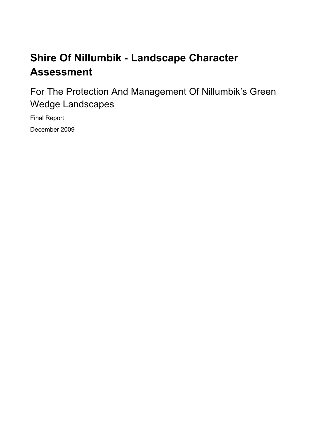 Shire of Nillumbik - Landscape Character Assessment