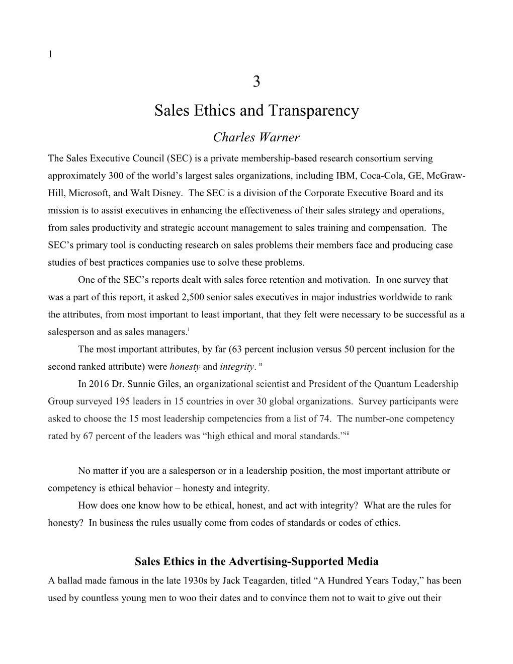Sales Ethics and Transparency