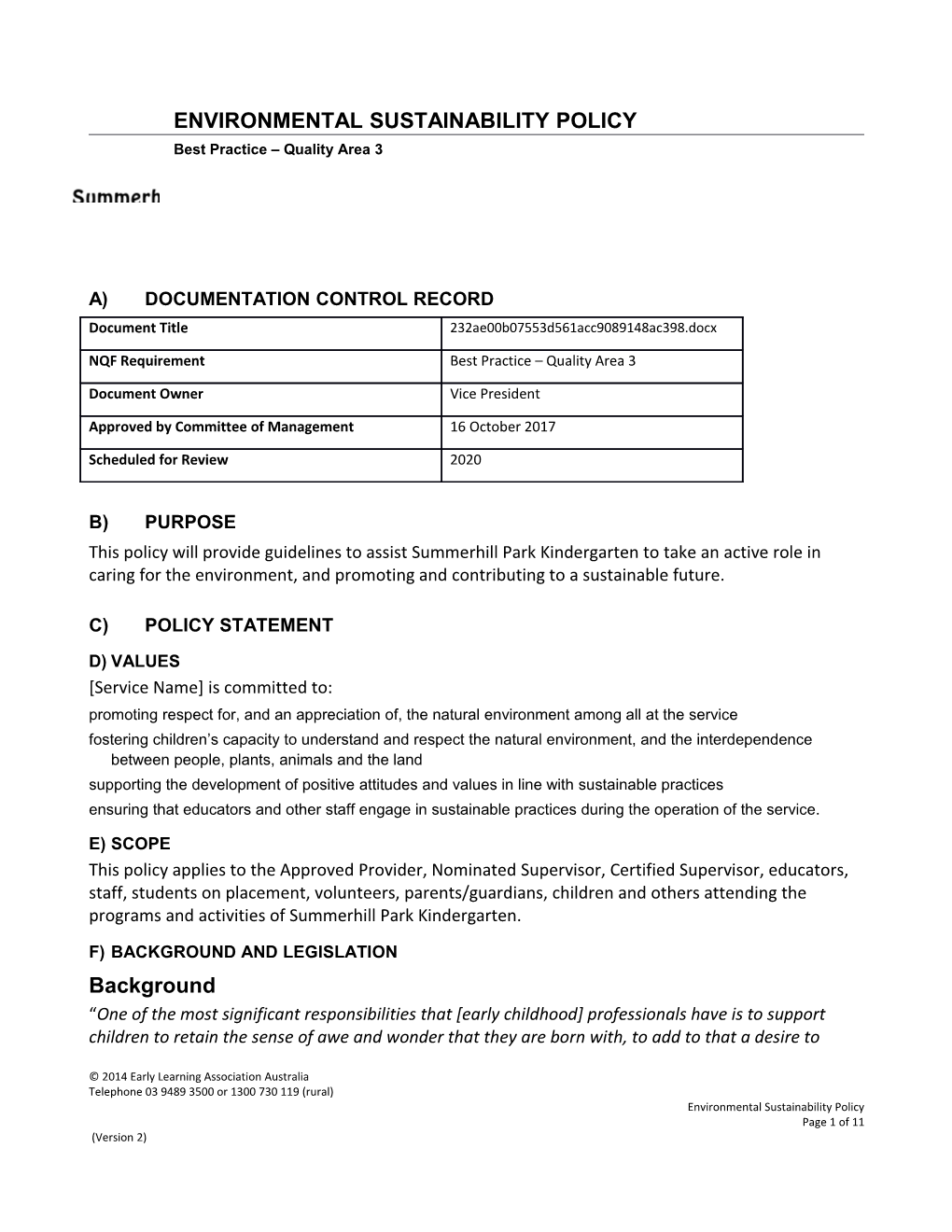 Best Practice Quality Area 3