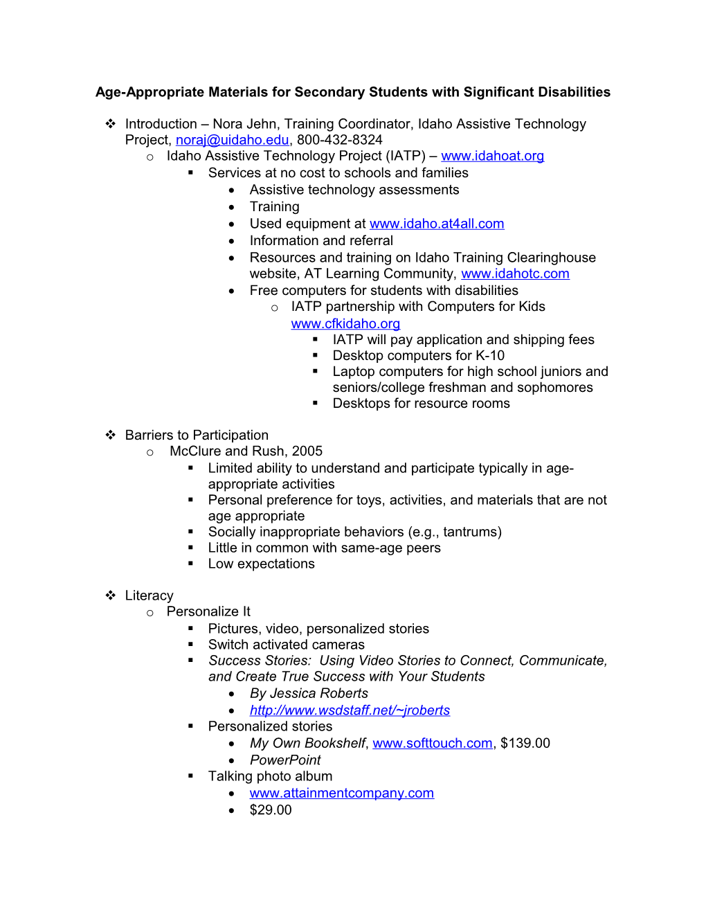 Age-Appropriate Materials for Secondary Students with Significant Disabilities