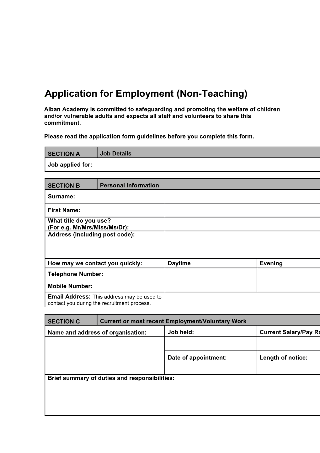 Application for Employment (Non-Teaching)