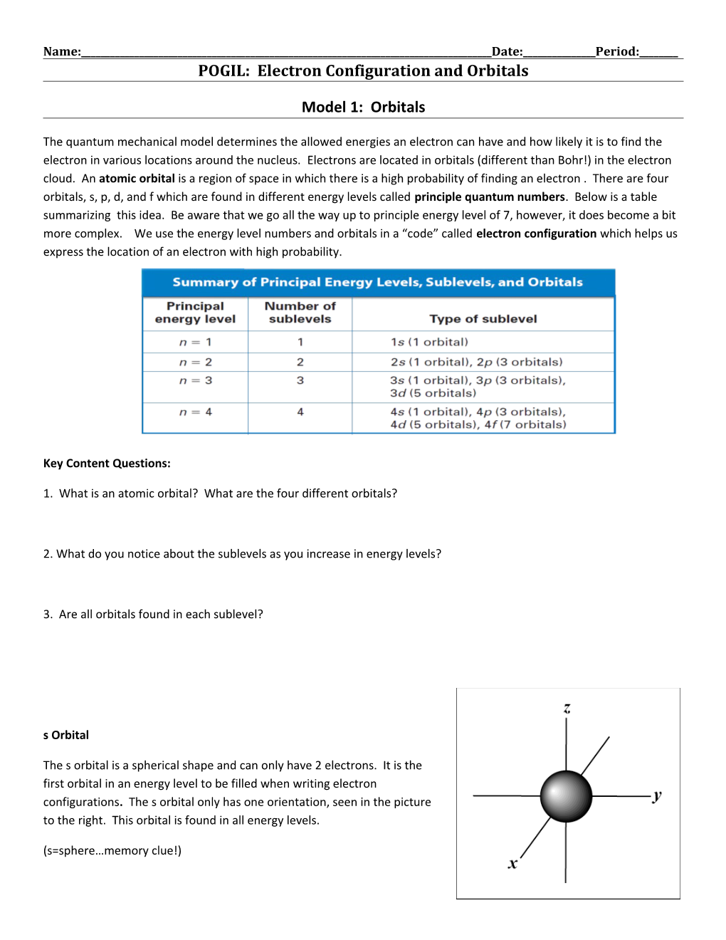 POGIL: Electron Configuration and Orbitals