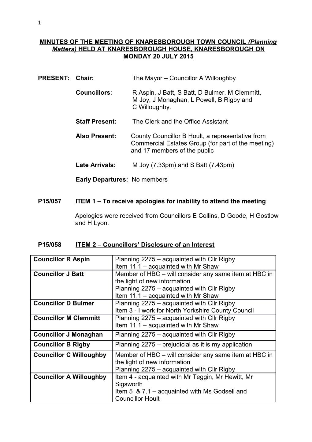 PRESENT: Chair: the Mayor Councillor a Willoughby