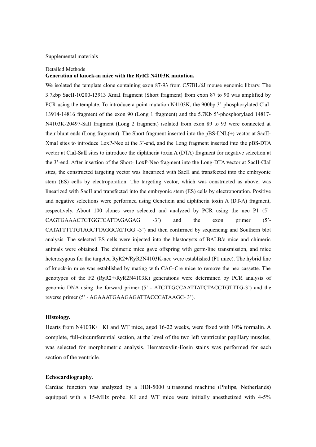 Generation of Knock-In Mice with the Ryr2 N4103K Mutation