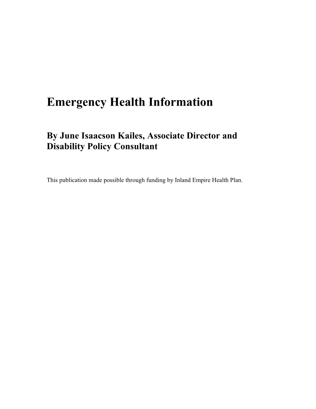 Emergency Health Information