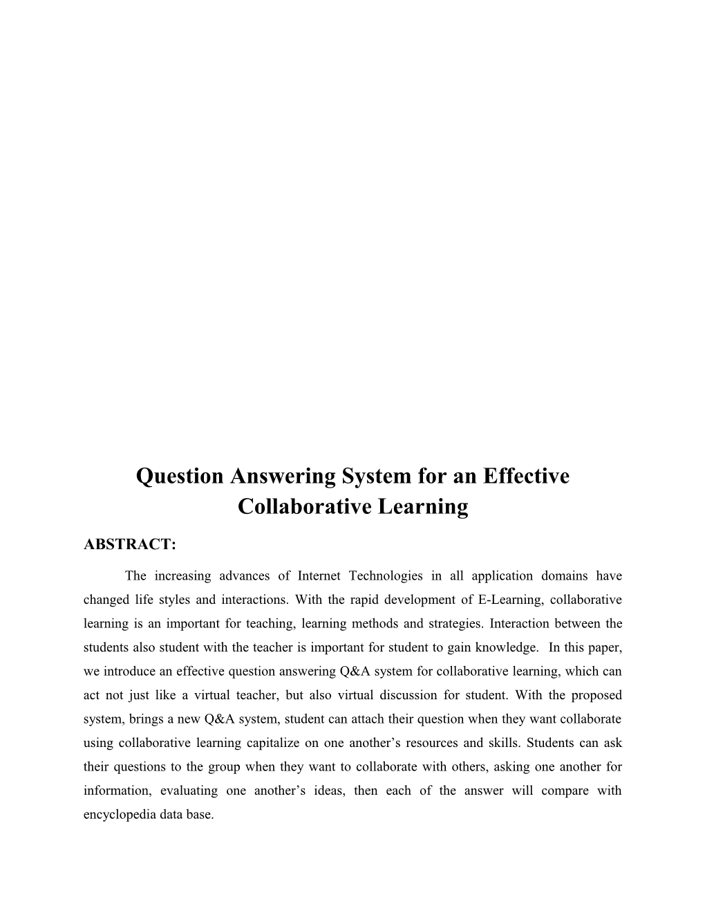 Question Answering System for an Effective Collaborative Learning