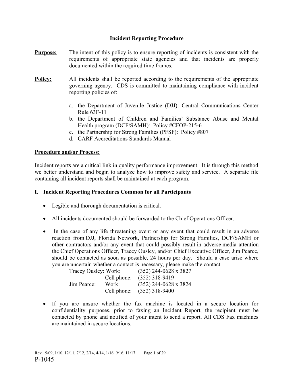 Incident Reporting Procedure