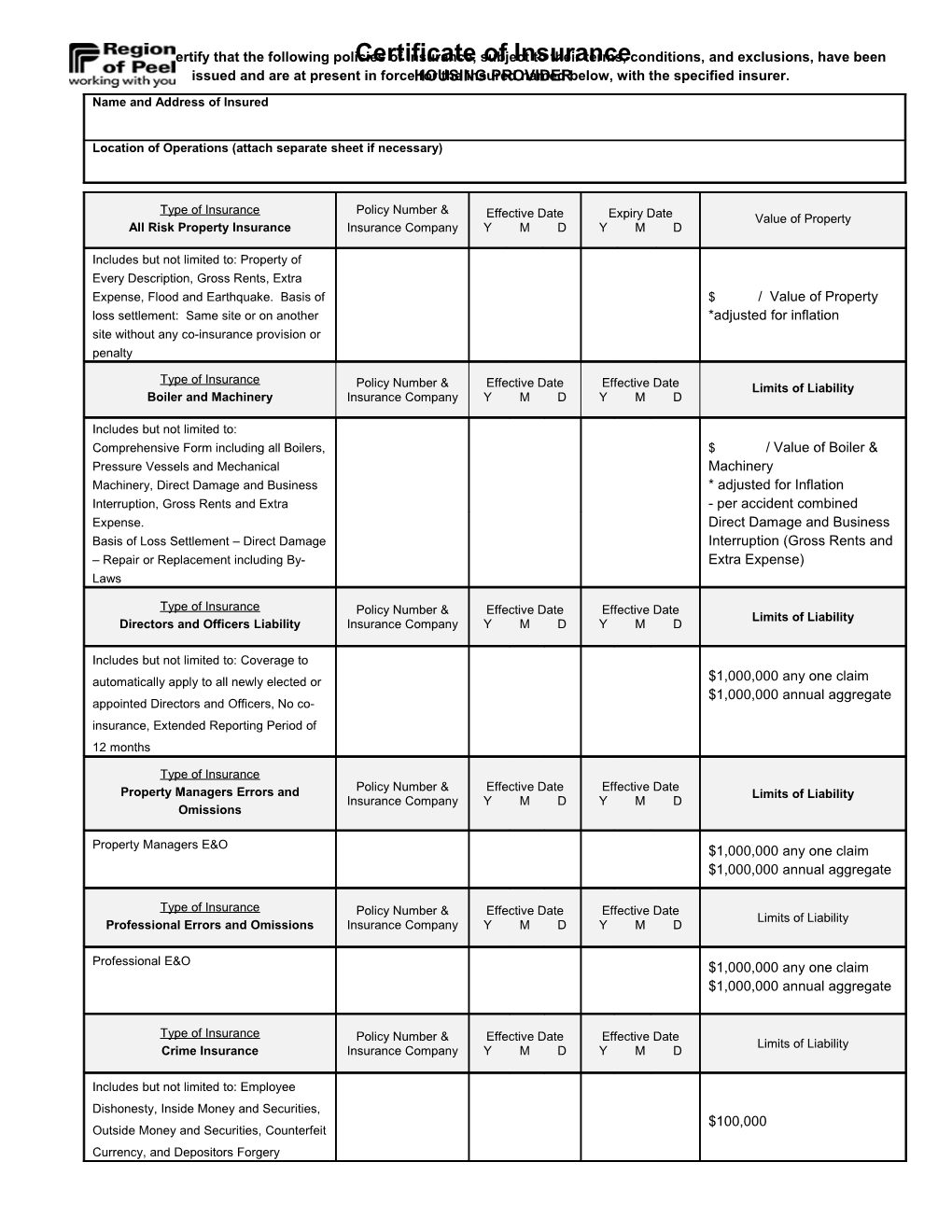 Certificate of Insurance (Risk Management)