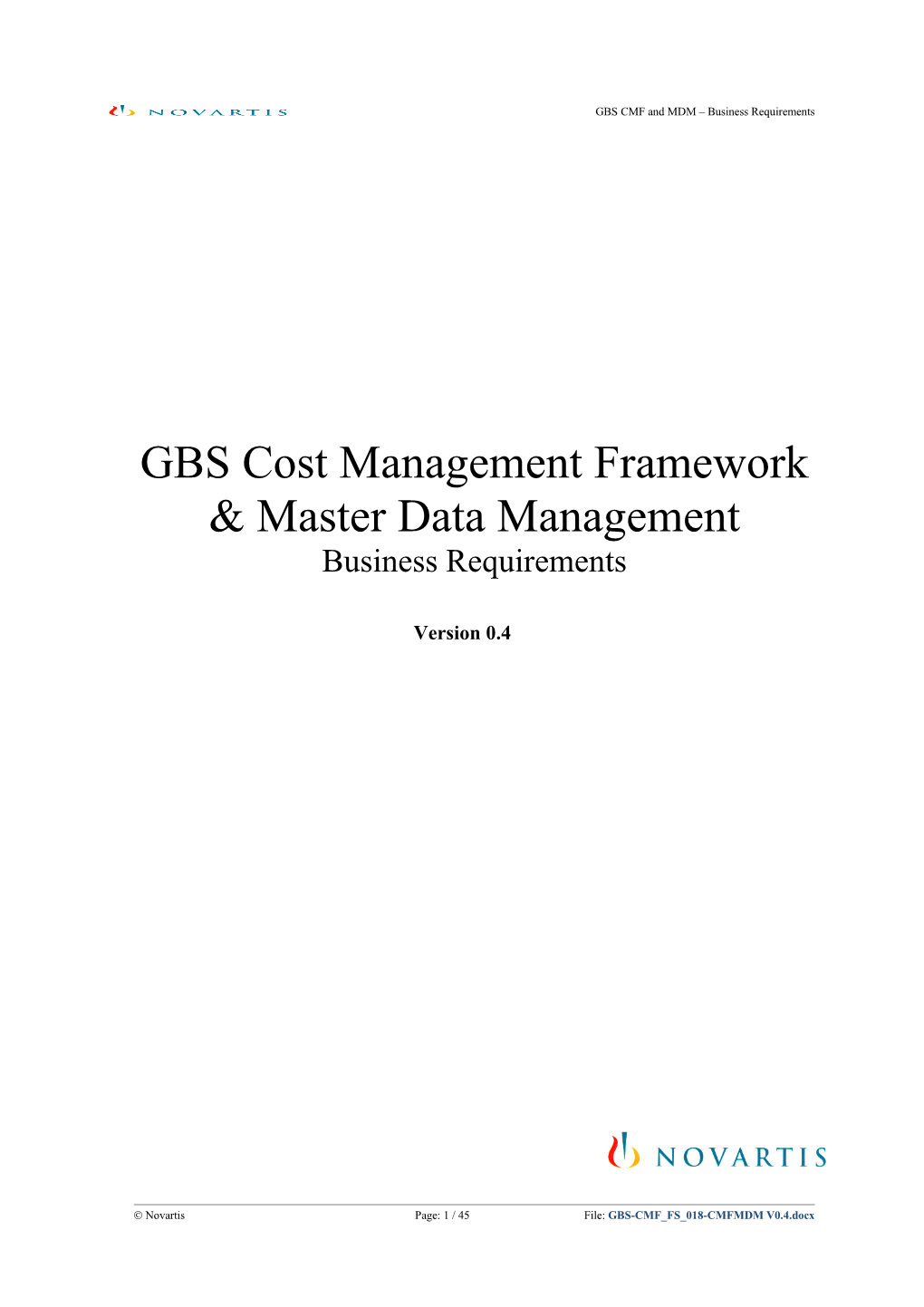 GBS Cost Management Framework & Master Data Management
