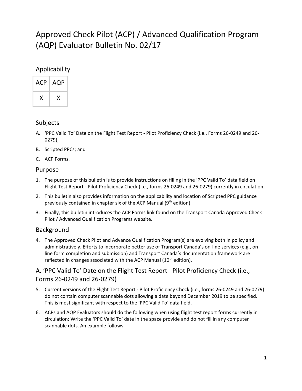 Approved Check Pilot (ACP) / Advanced Qualification Program(AQP) Evaluator Bulletin No. 02/17