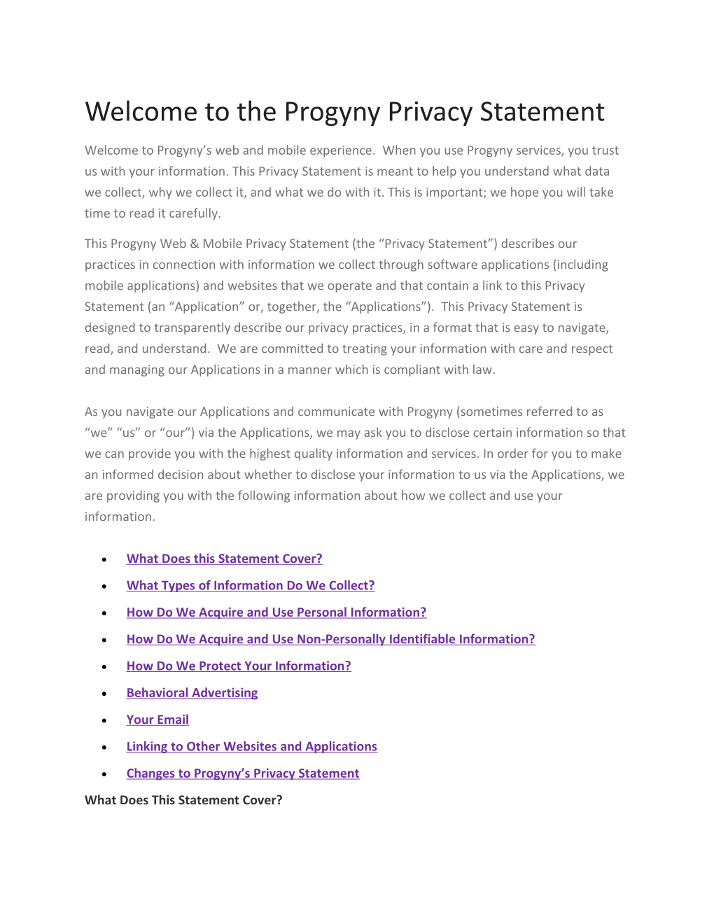 Welcome to the Progyny Privacy Statement