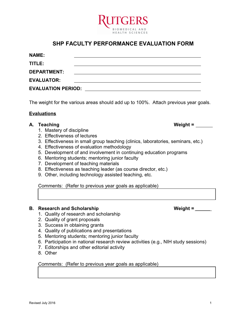 Faculty Evaluation Form