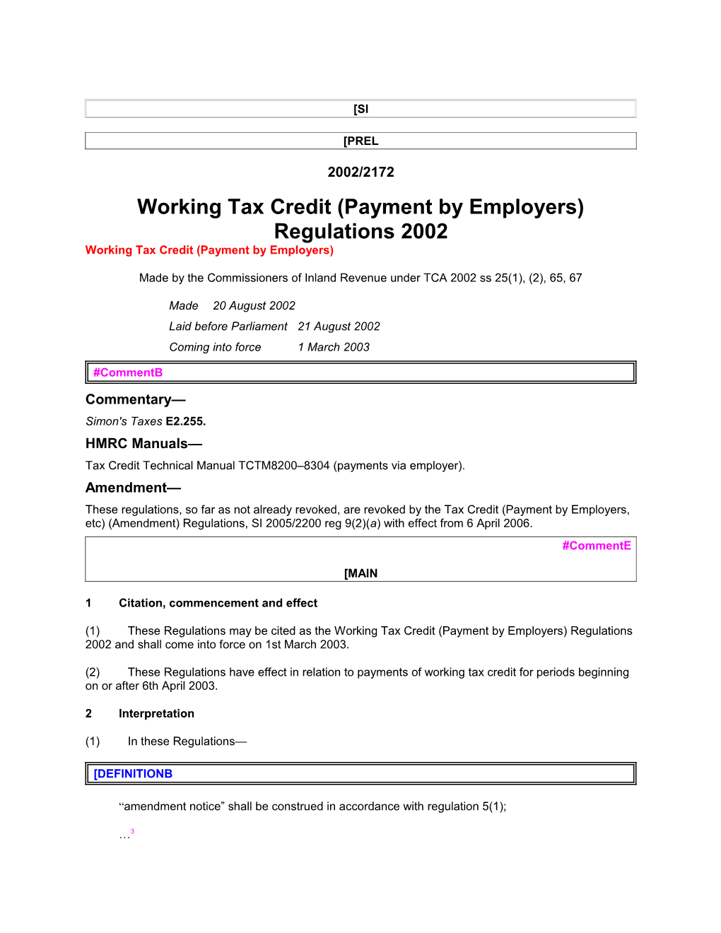 Working Tax Credit (Payment by Employers) Regulations 2002