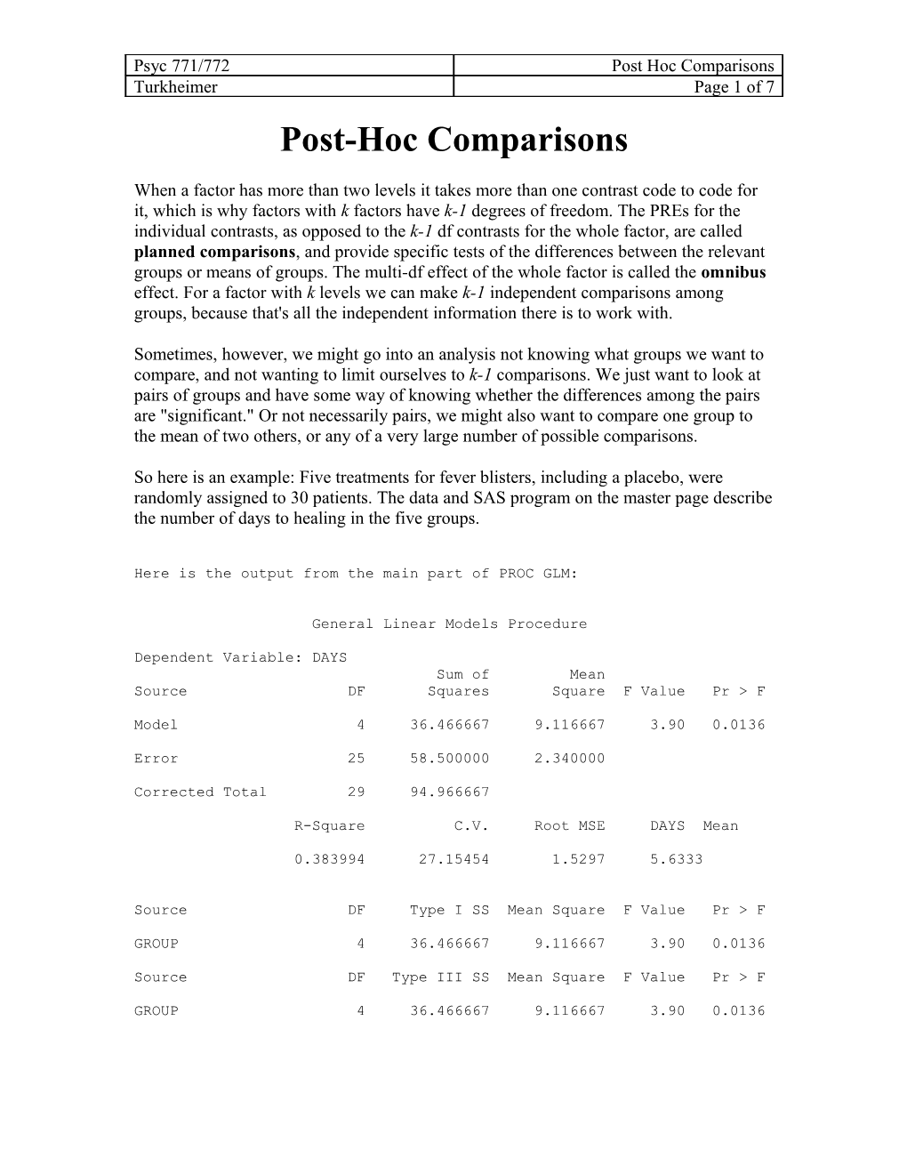 Post Hoc Comparisons