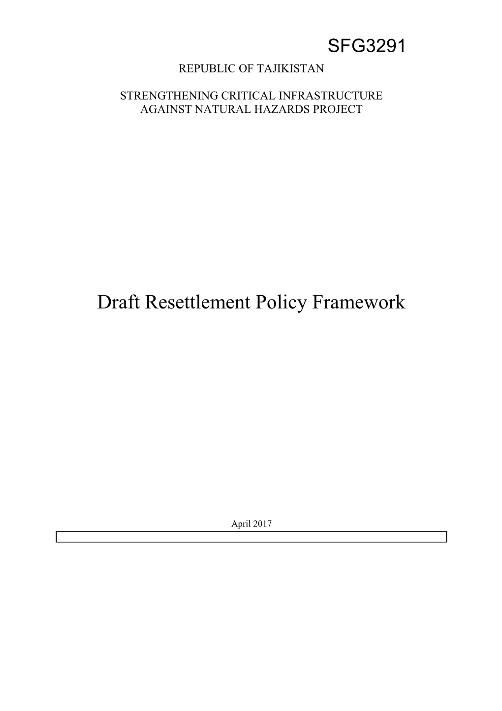 Draft Resettlement Policy Framework