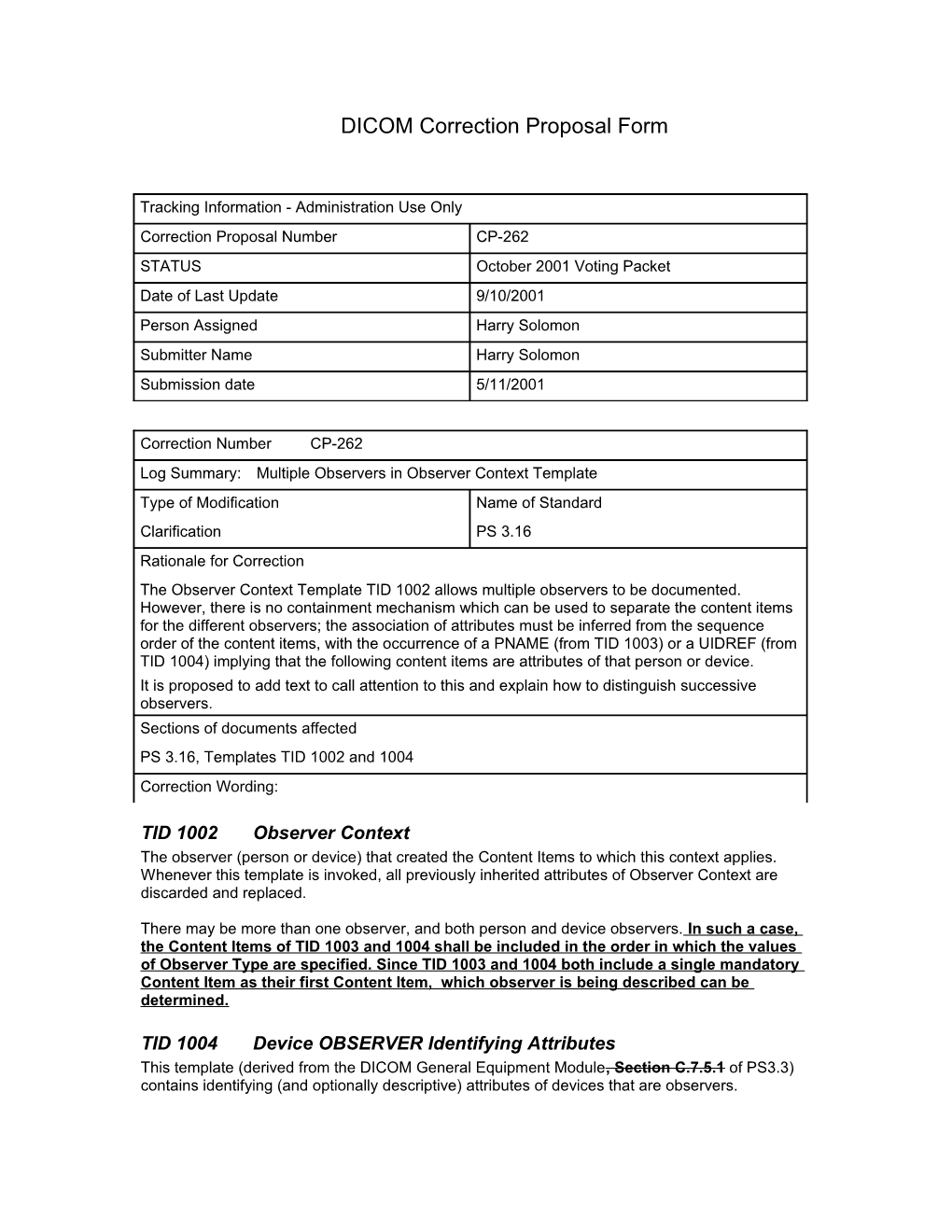 DICOM Correction Proposal Form