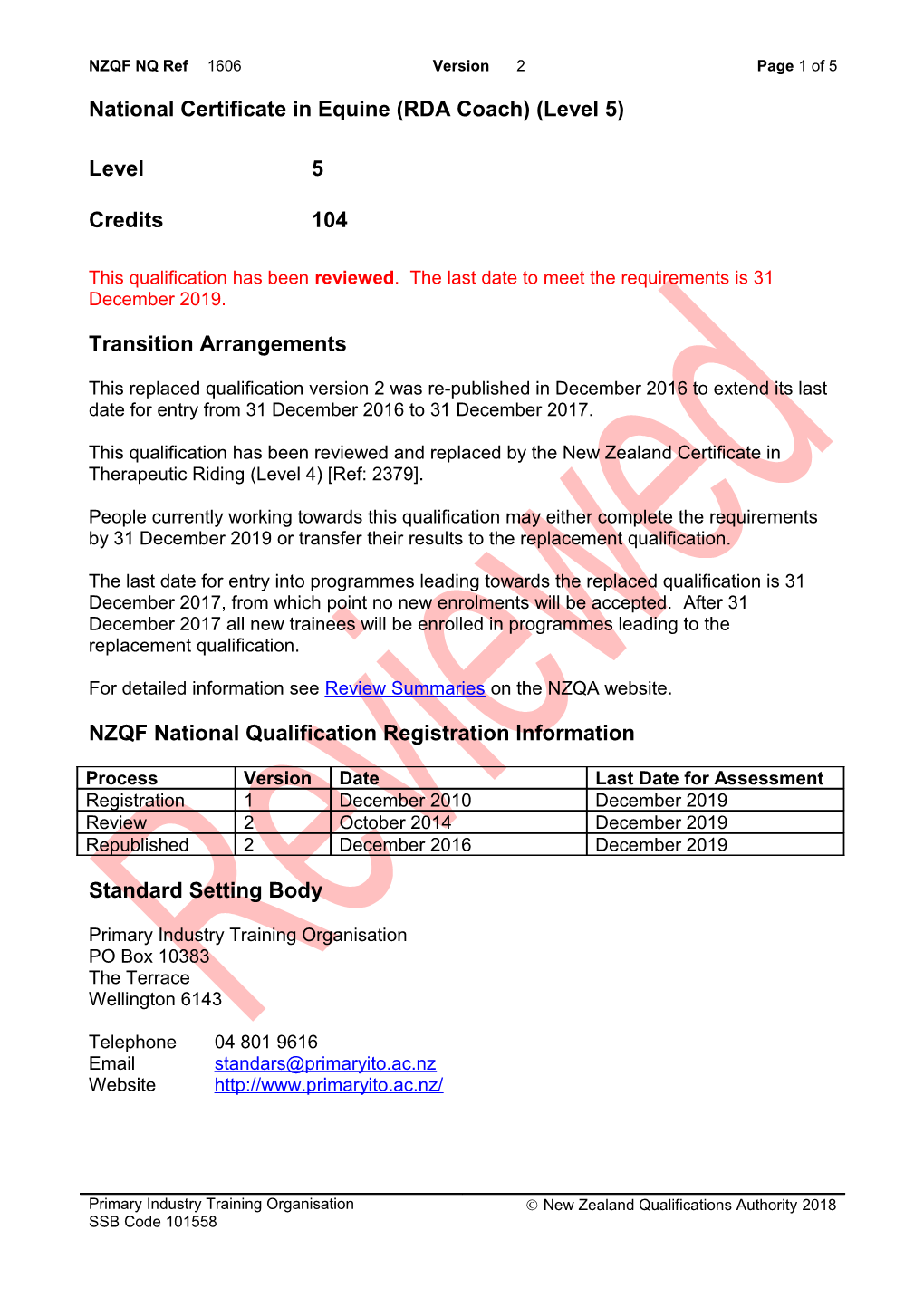 1606 National Certificate in Equine (RDA Coach) (Level 5)