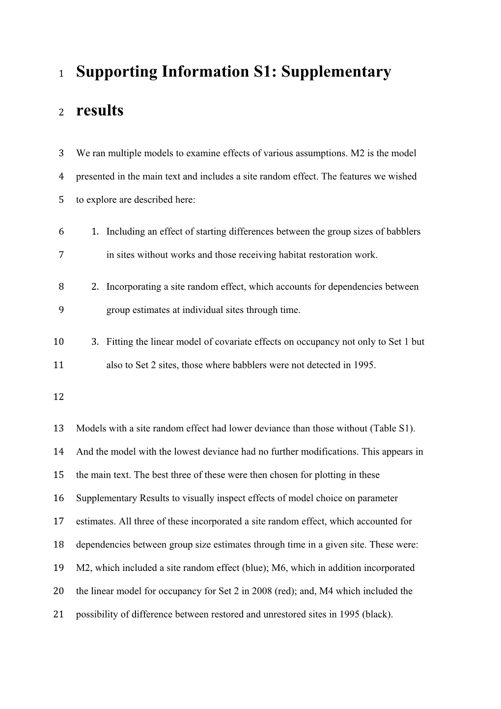 Supporting Information S1: Supplementary Results