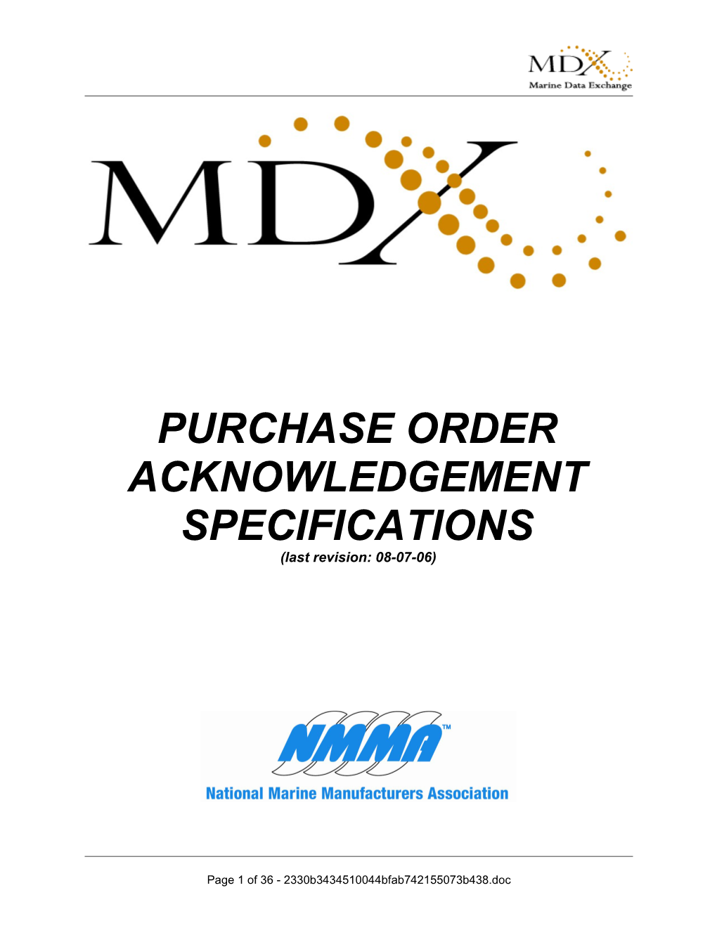 MDX Purchase Order Acknowledgement File Specification