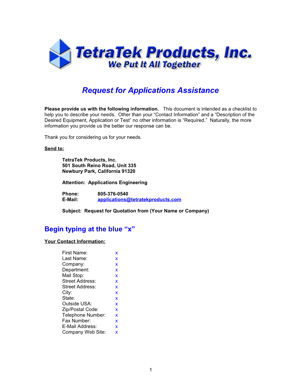 Tetratek Products, Inc