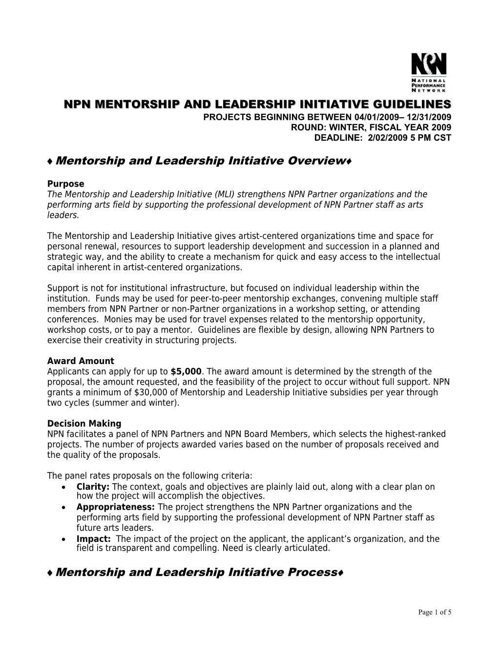Npn Mentorship and Leadership Initiative Guidelines