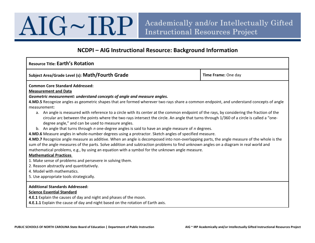 NCDPI AIG Instructional Resource: Background Information s2