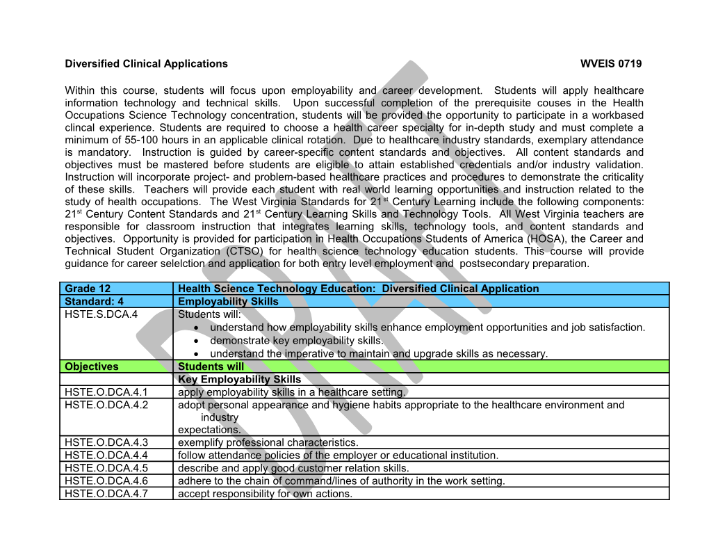 Diversified Clinical Applications WVEIS 0719