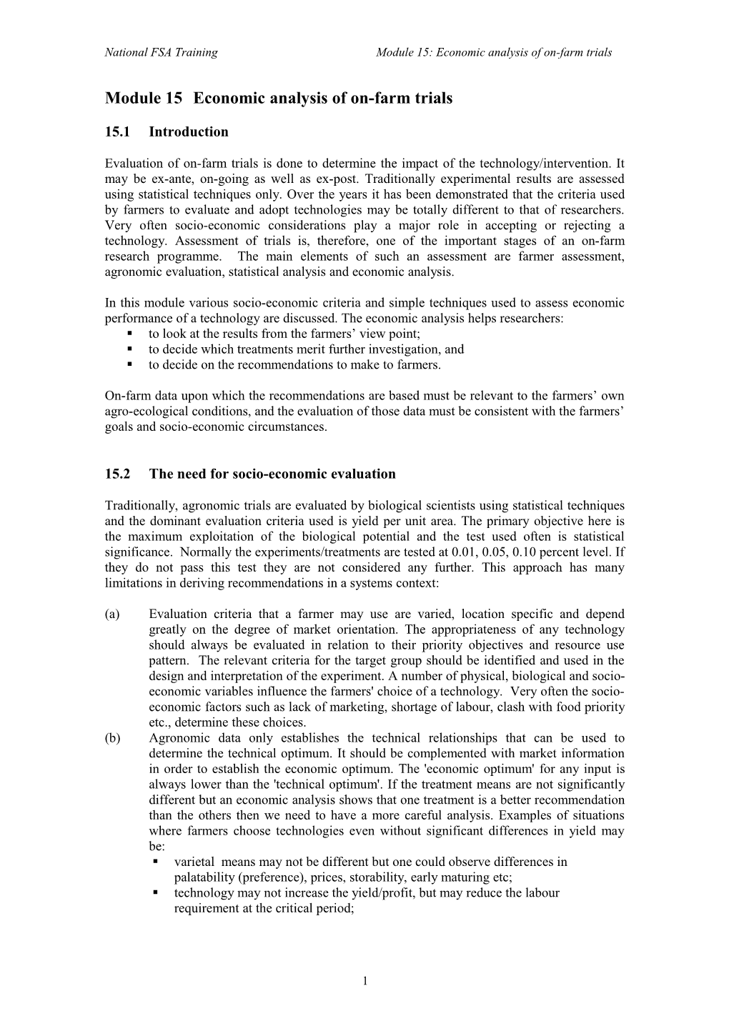 Module 7. Economic Analysis of On-Farm Trials