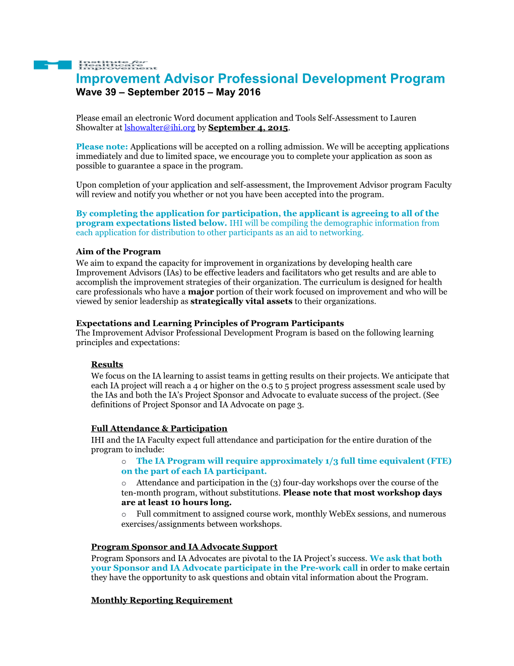 Improvement Advisor Professional Development Program