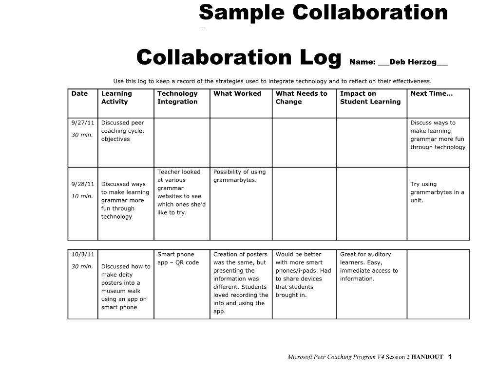 Sample Collaboration Log