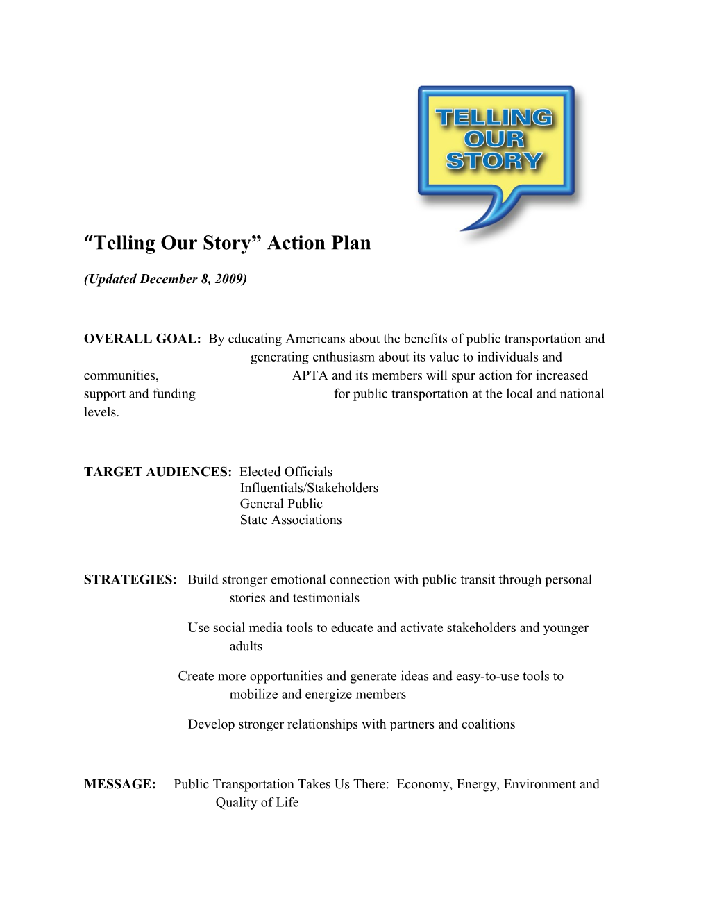 Tell Our Story Action Plan