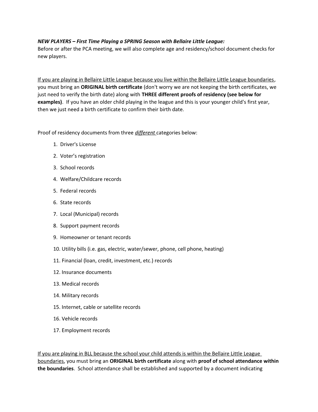 Proof of Residency Documents from Threedifferentcategories Below